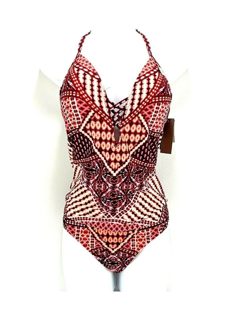 Kenneth Cole Womens Size M Geometric Swimsuit Tankini Tummy Toner Push Up Nwt - Picture 1 of 8